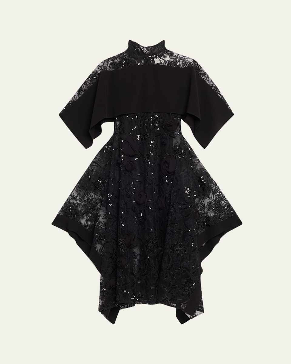 Sequined Lace Flounce Dress
